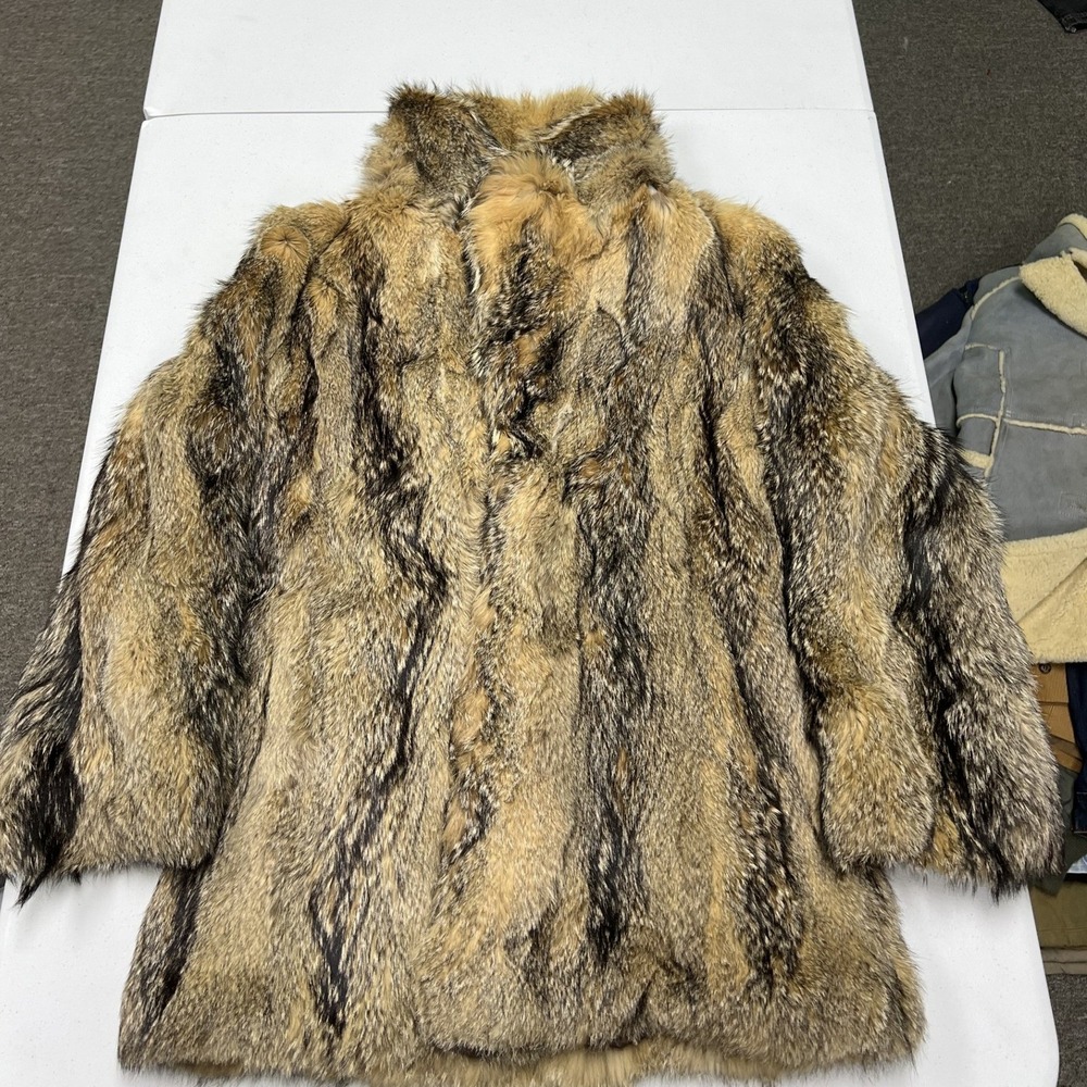 Unbranded Real Fur Coat Women Large Brown Natural Multi-Tone Vintage Jacket